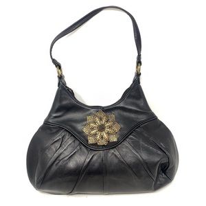 Inge Black Decorative Shoulder Bag.  Lambskin.
